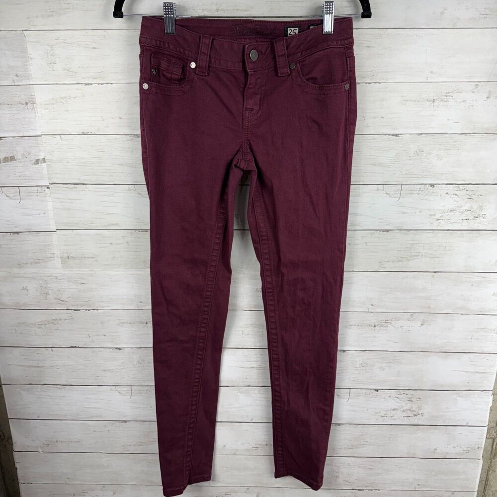 Miss Me Maroon Mid-Rise Skinny Jeans